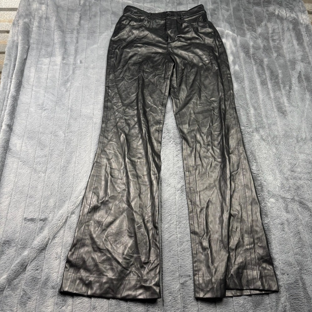 CAMI NYC Black Vegan Leather Wide Leg Flare Pants Size 4 High Rise Trousers